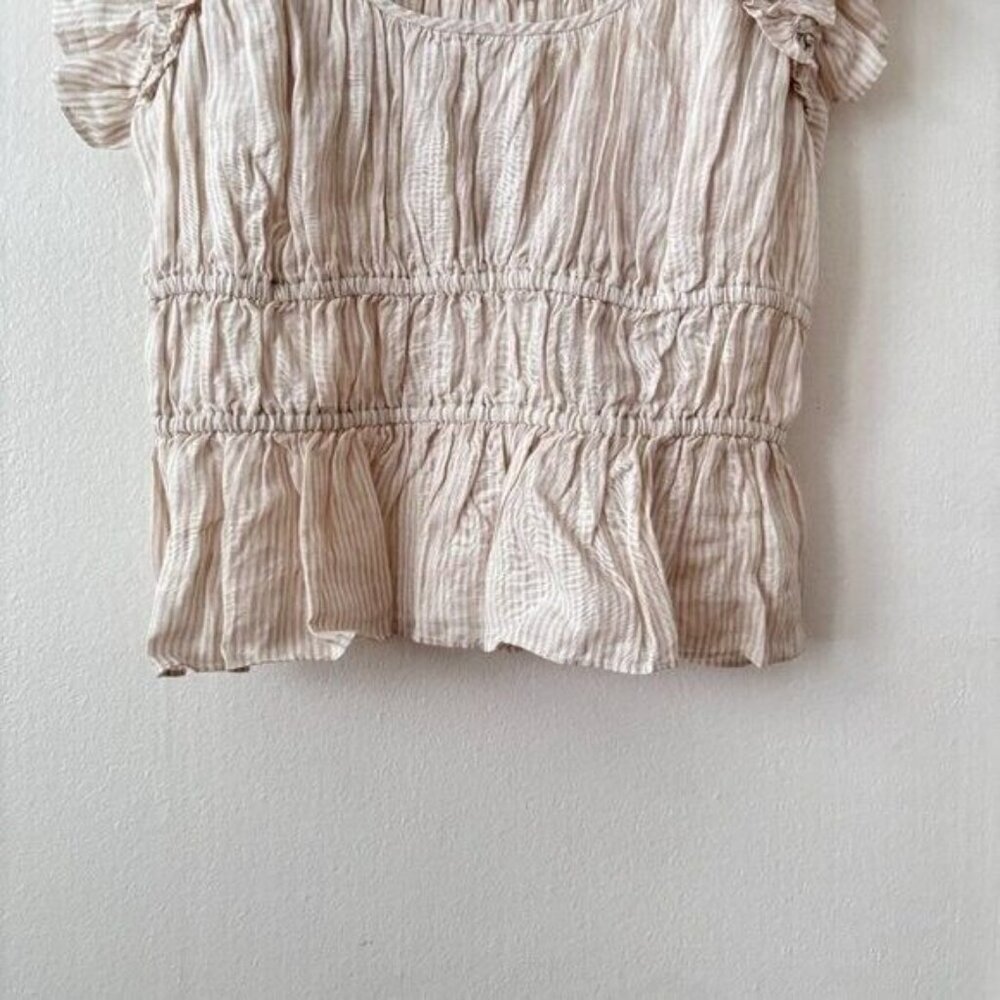 Ulla Johnson Paloma Ruffled Peplum Linen Top Neutral Sand - Picture 10 of 12